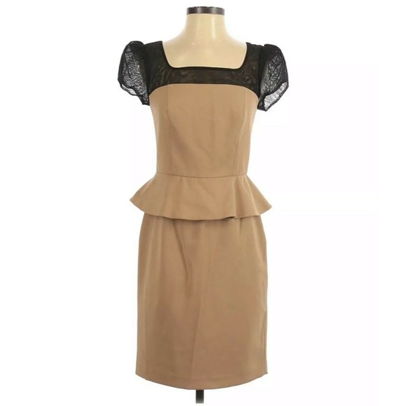 JAYGODFREY Dresses & Skirts - Jay Godfrey Bardot Peplum Dress Tan Black Dress